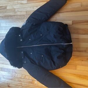 Moose Knuckles Black Puffer Jacket with Fur Trim